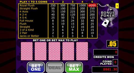 Video Poker game screenshot